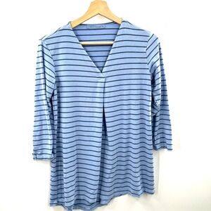 Cut Loose blue stripe top asymmetrical blouse stretchy lagenlook artsy shirt S